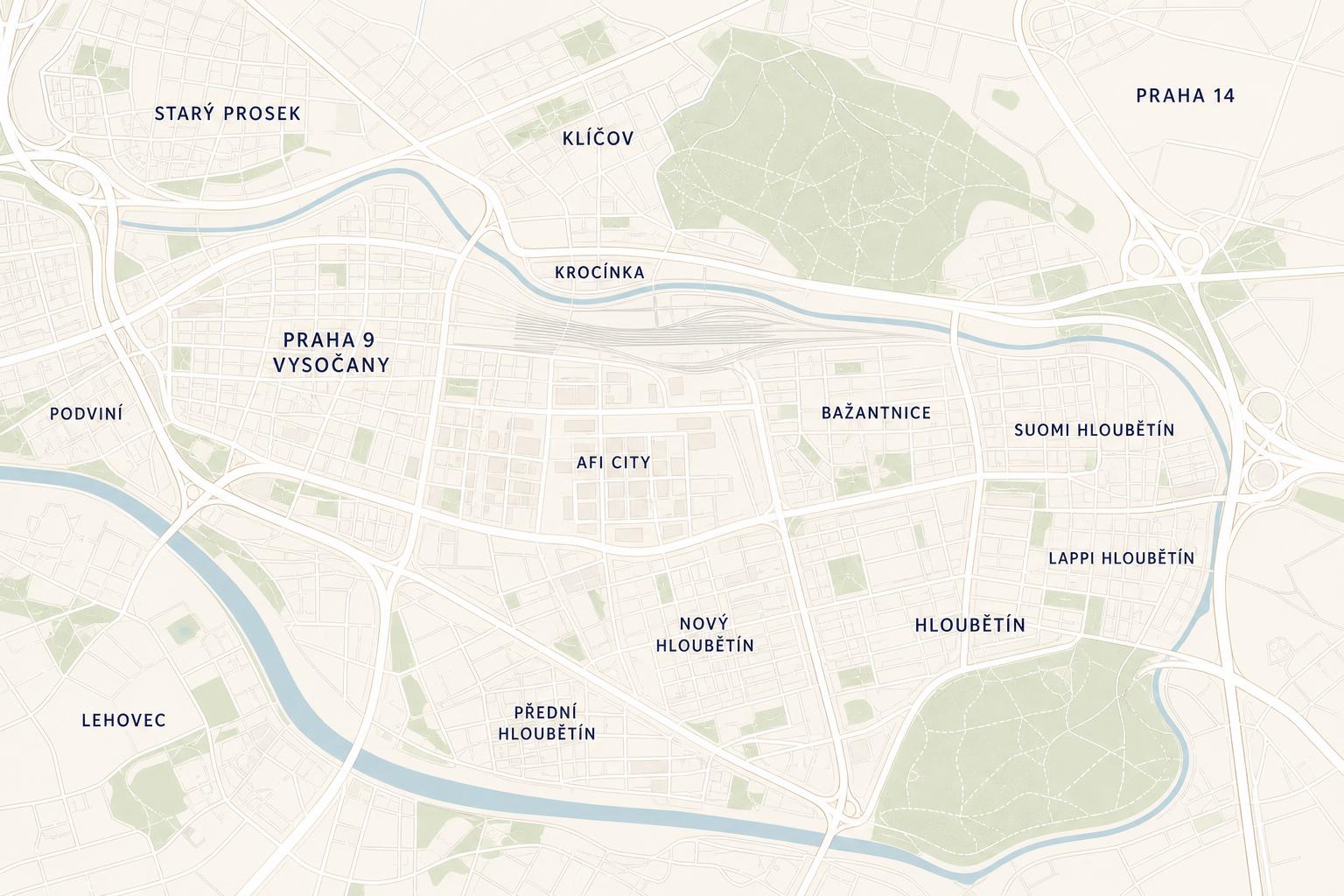 Mapa okolí AFI City Kolbenova